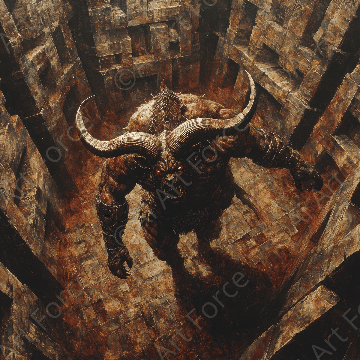 The Minotaur in the Labyrinth - Shop Ai Art WebShop - Digital Art online Store