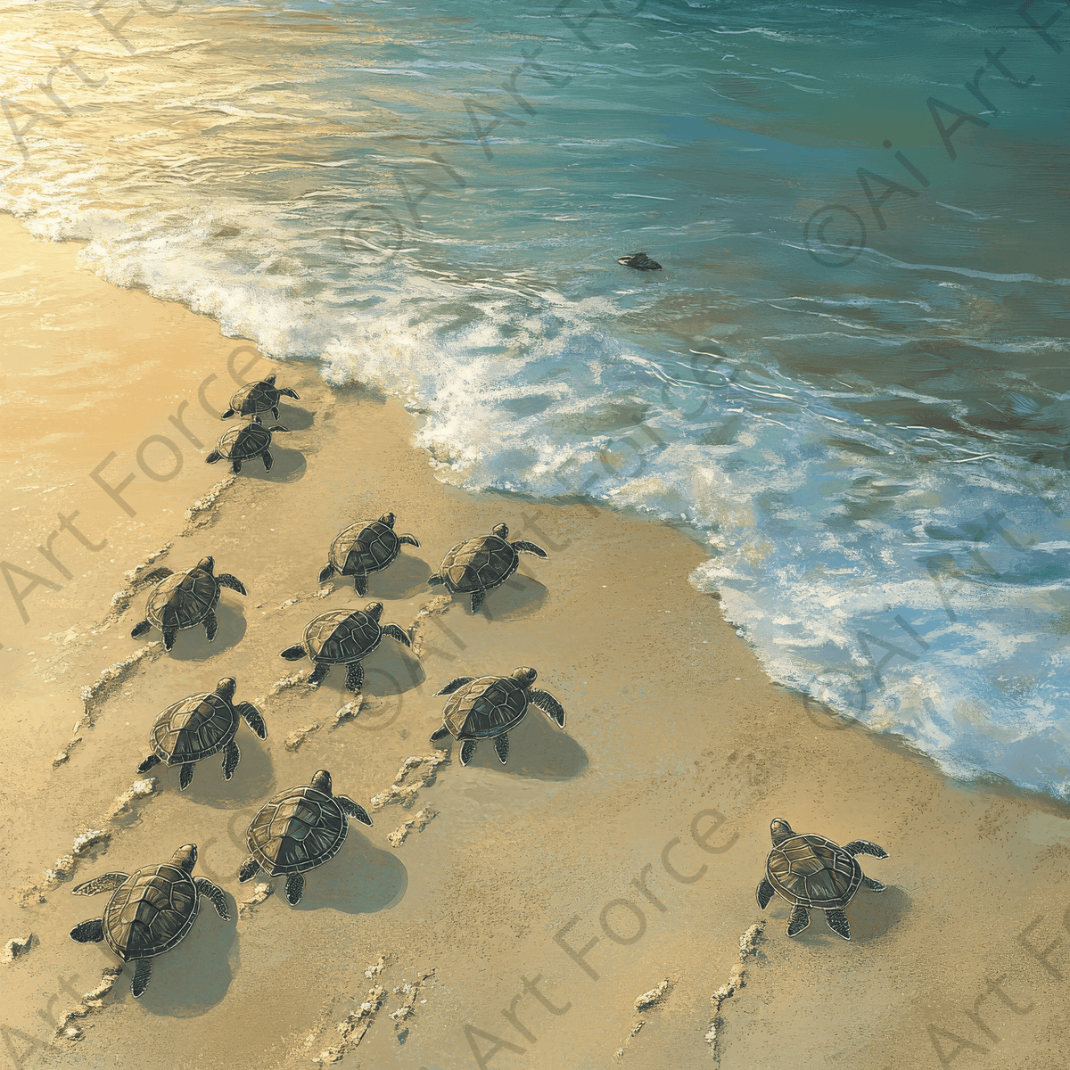 Turtles Nesting on a Sandy Beach - Shop Ai Art WebShop - Digital Art online Store