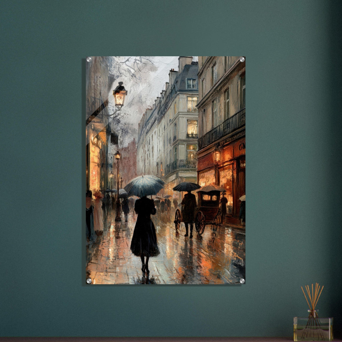 Urban Rain Scene A rainy Parisian street - Shop Ai Art WebShop - Digital Art online Store
