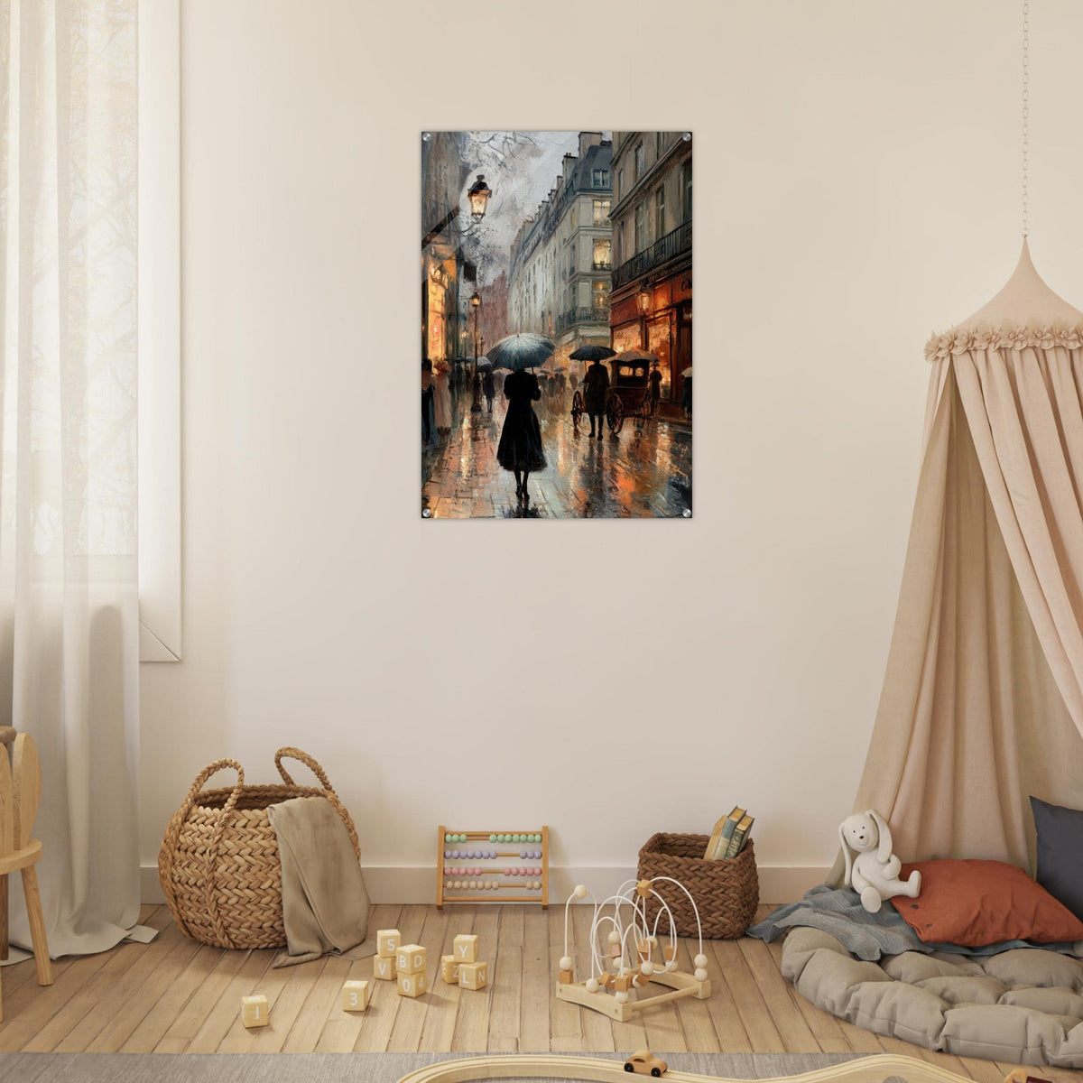 Urban Rain Scene A rainy Parisian street - Shop Ai Art WebShop - Digital Art online Store