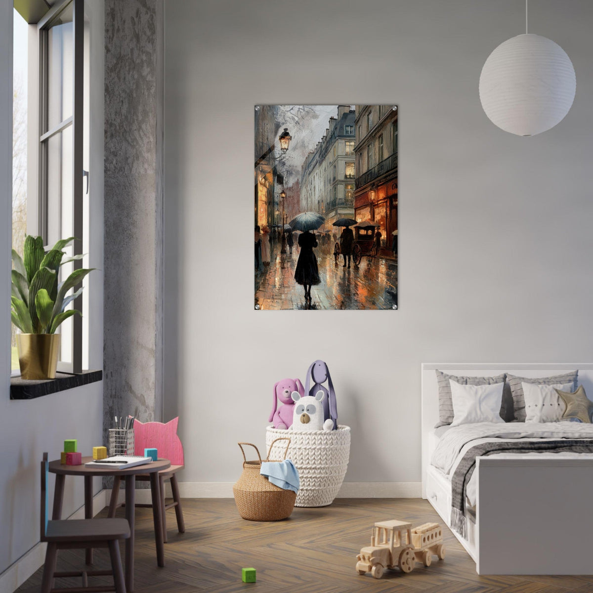 Urban Rain Scene A rainy Parisian street - Shop Ai Art WebShop - Digital Art online Store