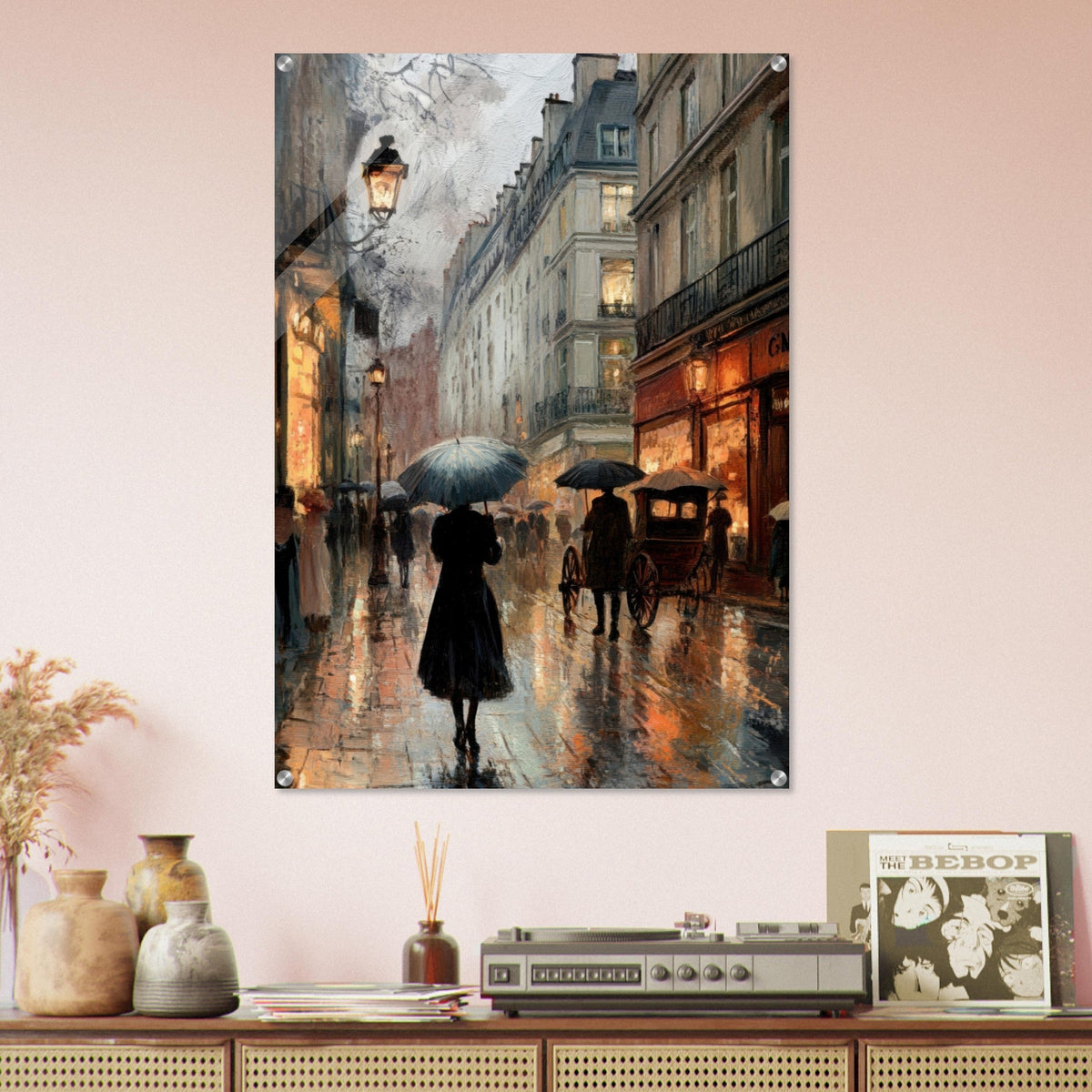 Urban Rain Scene A rainy Parisian street - Shop Ai Art WebShop - Digital Art online Store