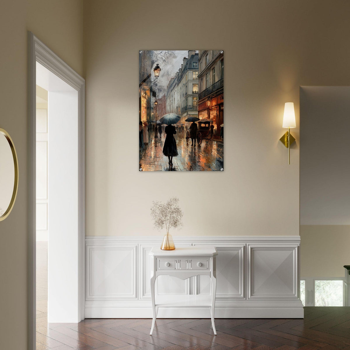 Urban Rain Scene A rainy Parisian street - Shop Ai Art WebShop - Digital Art online Store