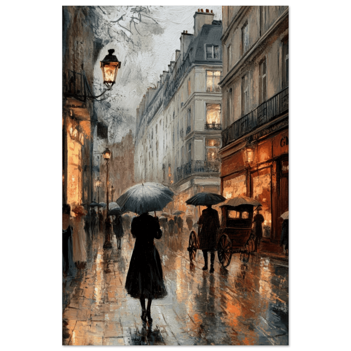 Urban Rain Scene A rainy Parisian street - Shop Ai Art WebShop - Digital Art online Store