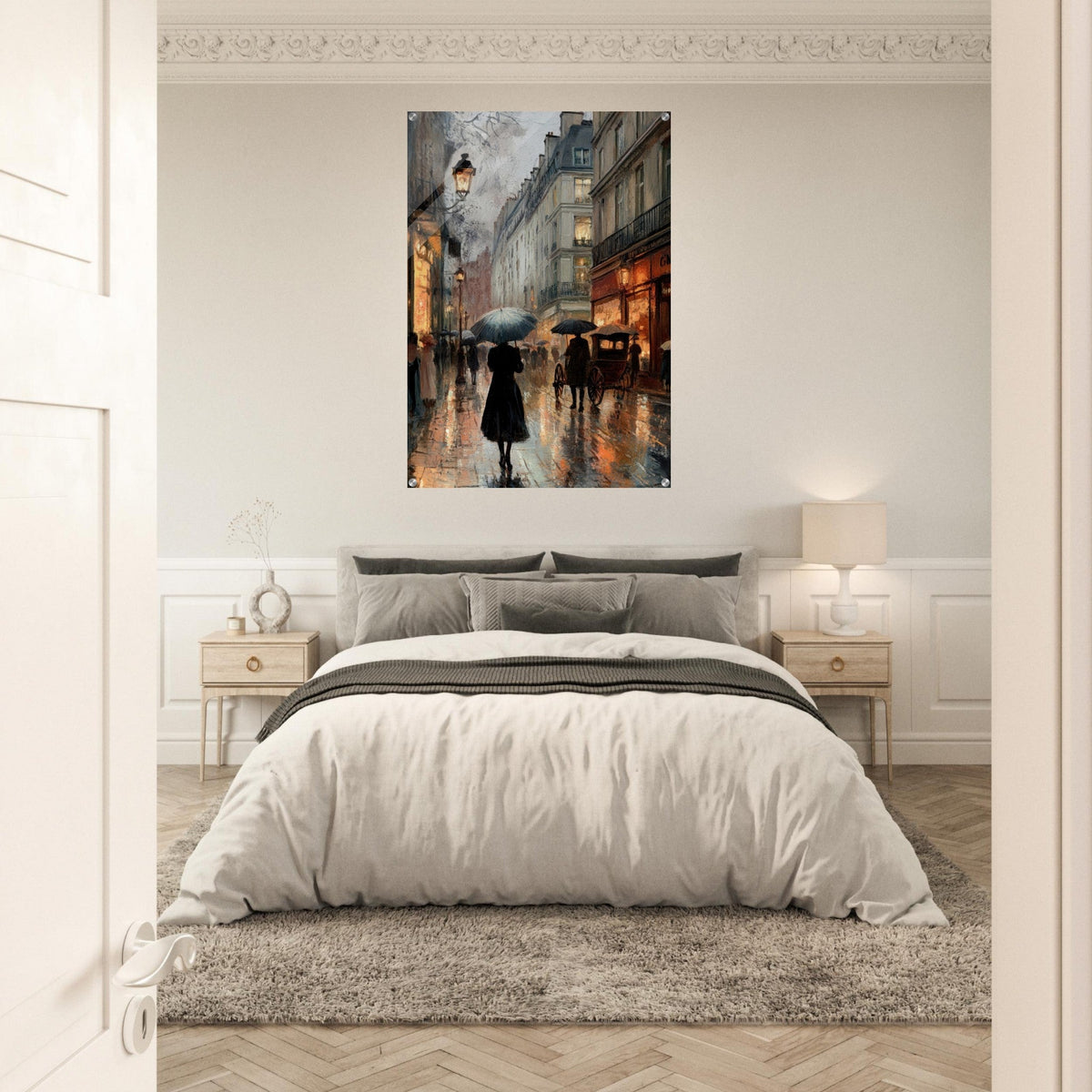 Urban Rain Scene A rainy Parisian street - Shop Ai Art WebShop - Digital Art online Store
