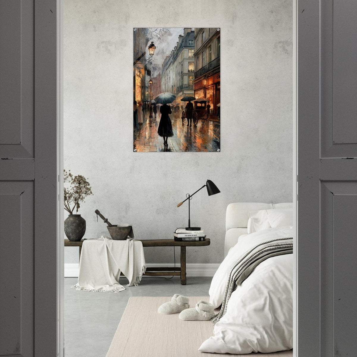 Urban Rain Scene A rainy Parisian street - Shop Ai Art WebShop - Digital Art online Store