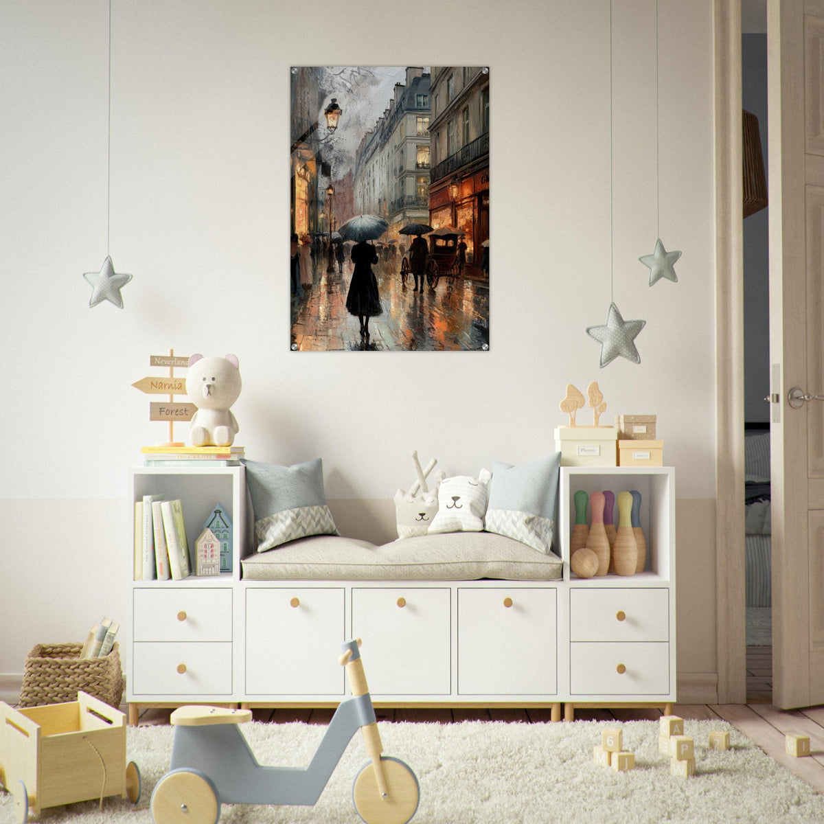 Urban Rain Scene A rainy Parisian street - Shop Ai Art WebShop - Digital Art online Store