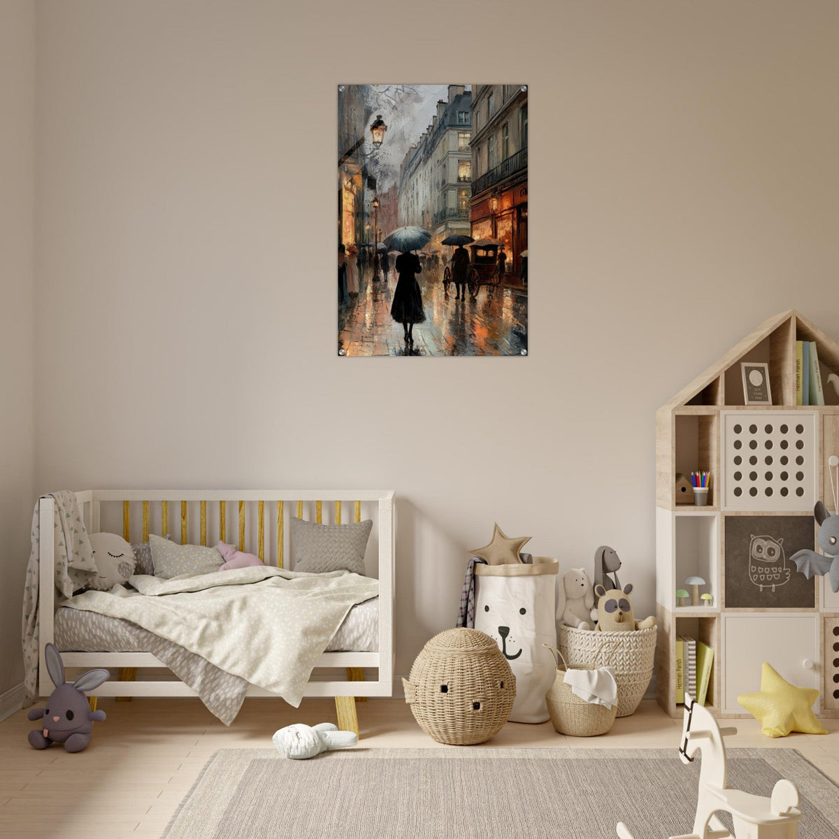 Urban Rain Scene A rainy Parisian street - Shop Ai Art WebShop - Digital Art online Store
