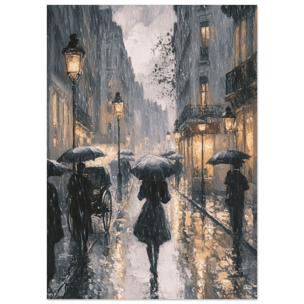 Urban Rain Scene A rainy Parisian street in the 3 - Shop Ai Art WebShop - Digital Art online Store