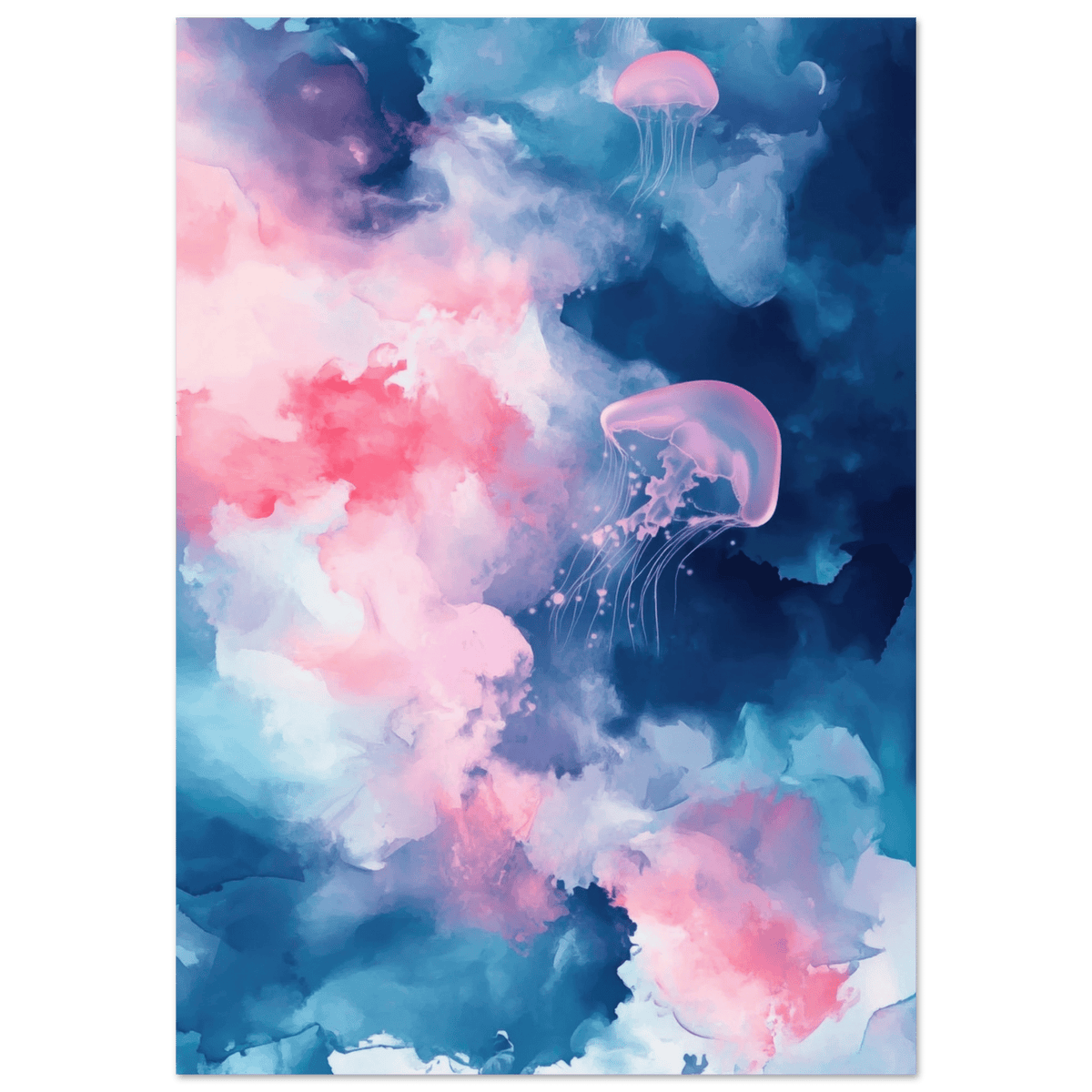 Watercolor Jellyfish Drift Graceful jellyfish - Shop Ai Art WebShop - Digital Art online Store