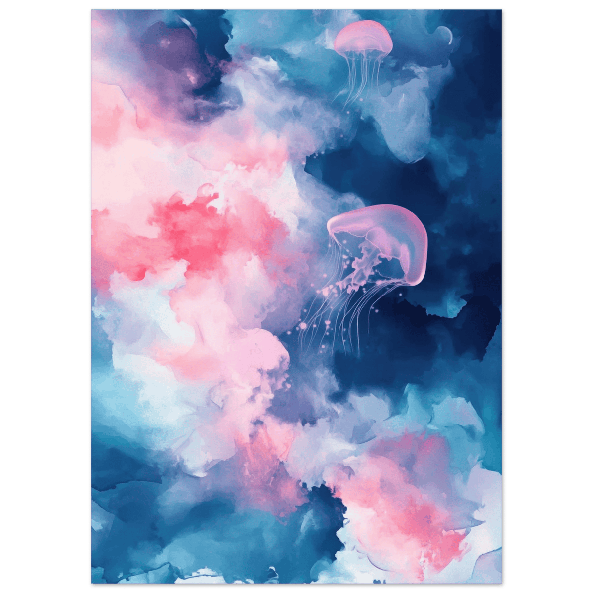 Watercolor Jellyfish Drift Graceful jellyfish - Shop Ai Art WebShop - Digital Art online Store