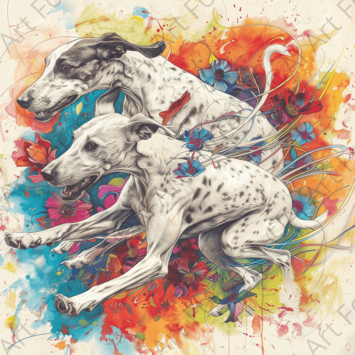 Whippets love playing - Shop Ai Art WebShop - Digital Art online Store